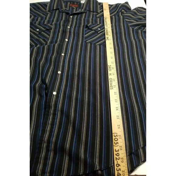 Plains Vintage Western Wear Shirt Mens XL Pearl Snap Black Blue Stripe LS - Picture 8 of 11